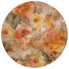 Machine Washable Indoor/Outdoor Chantille Orange 8' x 8' Round Rug