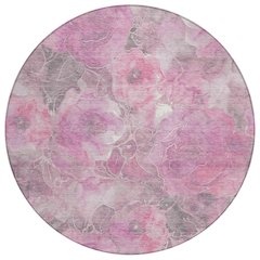 Machine Washable Indoor/Outdoor Chantille Pink 8' x 8' Round Rug