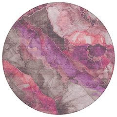 Machine Washable Indoor/Outdoor Chantille Blush 8' x 8' Round Rug
