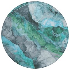 Machine Washable Indoor/Outdoor Chantille Teal 8' x 8' Round Rug