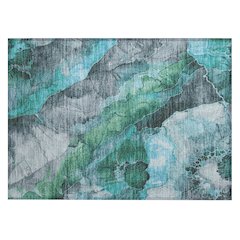 Machine Washable Indoor/Outdoor Chantille Teal 1'8" x 2'6" Rug