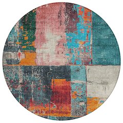 Machine Washable Indoor/Outdoor Chantille Teal 8' x 8' Round Rug