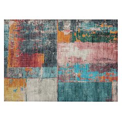 Machine Washable Indoor/Outdoor Chantille Teal 1'8" x 2'6" Rug