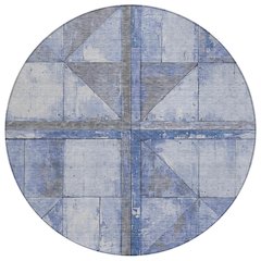Machine Washable Indoor/Outdoor Chantille Denim 8' x 8' Round Rug