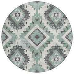 Machine Washable Indoor/Outdoor Chantille Seafoam 8' x 8' Round Rug
