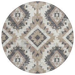 Machine Washable Indoor/Outdoor Chantille Taupe 8' x 8' Round Rug