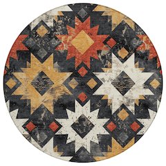Machine Washable Indoor/Outdoor Chantille Black 8' x 8' Round Rug