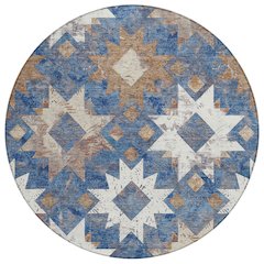 Machine Washable Indoor/Outdoor Chantille Blue 8' x 8' Round Rug