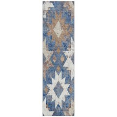 Machine Washable Indoor/Outdoor Chantille Blue 2'3" x 7'6" Runner Rug