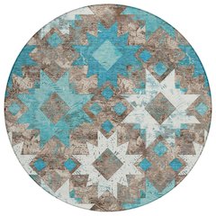 Machine Washable Indoor/Outdoor Chantille Teal 8' x 8' Round Rug