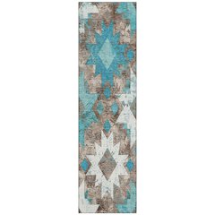 Machine Washable Indoor/Outdoor Chantille Teal 2'3" x 7'6" Runner Rug