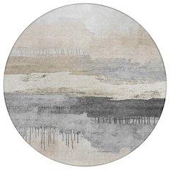 Machine Washable Indoor/Outdoor Chantille Ivory 8' x 8' Round Rug
