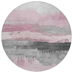 Machine Washable Indoor/Outdoor Chantille Pink 8' x 8' Round Rug