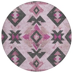 Machine Washable Indoor/Outdoor Chantille Pink 8' x 8' Round Rug