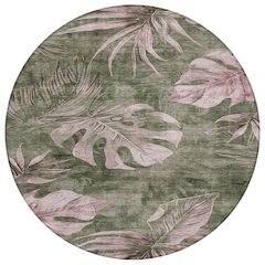 Machine Washable Indoor/Outdoor Chantille Olive 8' x 8' Round Rug