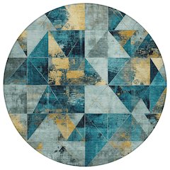 Machine Washable Indoor/Outdoor Chantille Teal 8' x 8' Round Rug