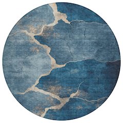 Machine Washable Indoor/Outdoor Chantille Navy 8' x 8' Round Rug