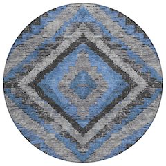 Machine Washable Indoor/Outdoor Chantille Blue 8' x 8' Round Rug