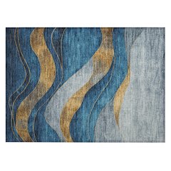 Machine Washable Indoor/Outdoor Chantille Blue 1'8" x 2'6" Rug