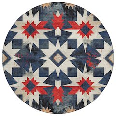 Machine Washable Indoor/Outdoor Chantille Navy 8' x 8' Round Rug