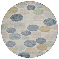 Machine Washable Indoor/Outdoor Chantille Beige 8' x 8' Round Rug