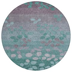 Machine Washable Indoor/Outdoor Chantille Teal 8' x 8' Round Rug