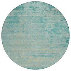 Machine Washable Indoor/Outdoor Chantille Teal 8' x 8' Round Rug