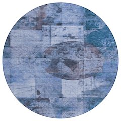 Machine Washable Indoor/Outdoor Chantille Blue 8' x 8' Round Rug