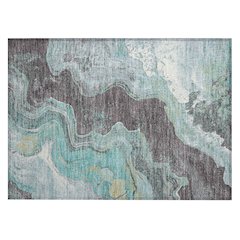 Machine Washable Indoor/Outdoor Chantille Teal 1'8" x 2'6" Rug