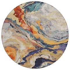 Machine Washable Indoor/Outdoor Chantille Linen 8' x 8' Round Rug