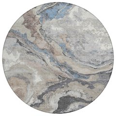 Machine Washable Indoor/Outdoor Chantille Taupe 8' x 8' Round Rug