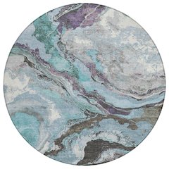 Machine Washable Indoor/Outdoor Chantille Teal 8' x 8' Round Rug