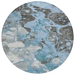 Machine Washable Indoor/Outdoor Chantille Blue 8' x 8' Round Rug