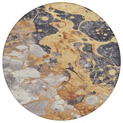 Machine Washable Indoor/Outdoor Chantille Gold 8' x 8' Round Rug