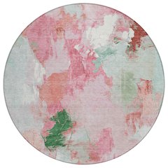 Machine Washable Indoor/Outdoor Chantille Blush 8' x 8' Round Rug