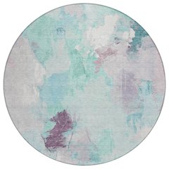 Machine Washable Indoor/Outdoor Chantille Teal 8' x 8' Round Rug