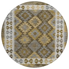 Machine Washable Indoor/Outdoor Chantille Brown 8' x 8' Round Rug