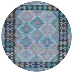 Machine Washable Indoor/Outdoor Chantille Teal 8' x 8' Round Rug