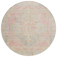 Machine Washable Indoor/Outdoor Chantille Pink 8' x 8' Round Rug