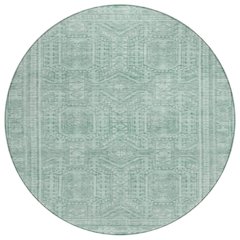 Machine Washable Indoor/Outdoor Chantille Teal 8' x 8' Round Rug