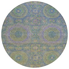 Machine Washable Indoor/Outdoor Chantille Blue 8' x 8' Round Rug