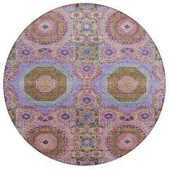 Machine Washable Indoor/Outdoor Chantille Pink 8' x 8' Round Rug