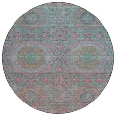 Machine Washable Indoor/Outdoor Chantille Teal 8' x 8' Round Rug