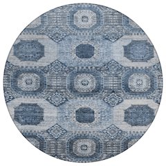 Machine Washable Indoor/Outdoor Chantille Blue 8' x 8' Round Rug