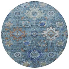 Machine Washable Indoor/Outdoor Chantille Blue 8' x 8' Round Rug