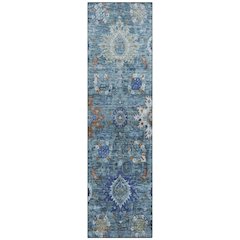 Machine Washable Indoor/Outdoor Chantille Blue 2'3" x 7'6" Runner Rug