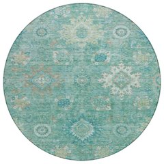 Machine Washable Indoor/Outdoor Chantille Teal 8' x 8' Round Rug