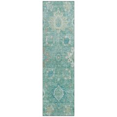 Machine Washable Indoor/Outdoor Chantille Teal 2'3" x 7'6" Runner Rug