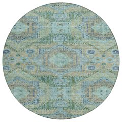 Machine Washable Indoor/Outdoor Chantille Green 8' x 8' Round Rug