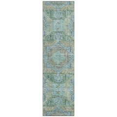 Machine Washable Indoor/Outdoor Chantille Green 2'3" x 7'6" Runner Rug